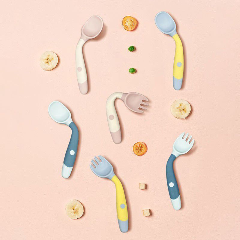 Set baby spoon Sendok garpu bayi bisa melengkung flexible spoon training baby lead weaning