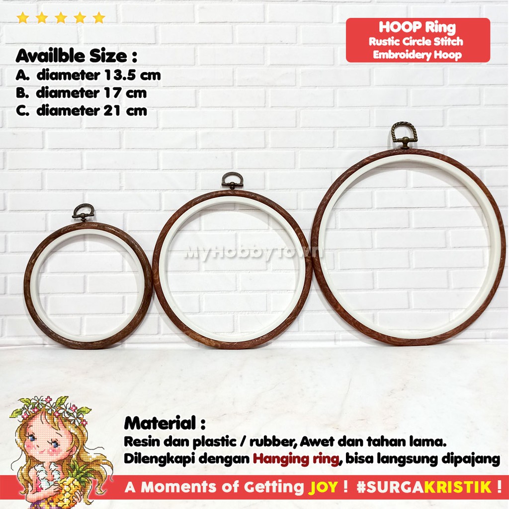 Pemidangan Hoop Sulam Kristik Cross Stitch Round Bundar Rustic Plastik