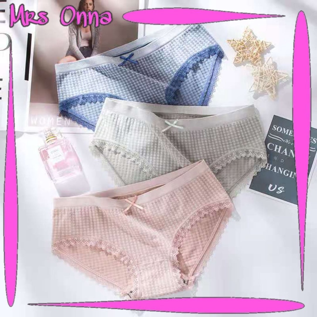 ONNA Celana Dalam Underwear Cewek Pita Kotak-Kotak Polos Katun Surabaya CD Ready Stok CD36