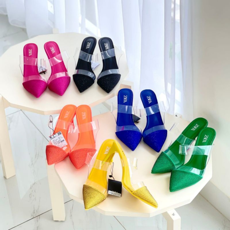 PROMO SALE Zara Shoes Heels 8 cm black blue pink purple yellow green blue orange sepatu sandal pesta