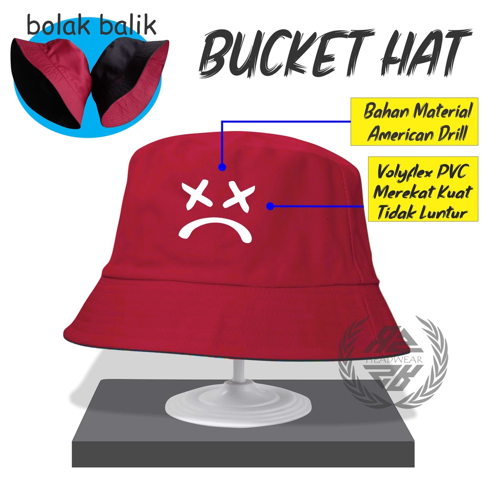 Bucket Hat Wanita Buket Hat Logo Sablon Premium sad