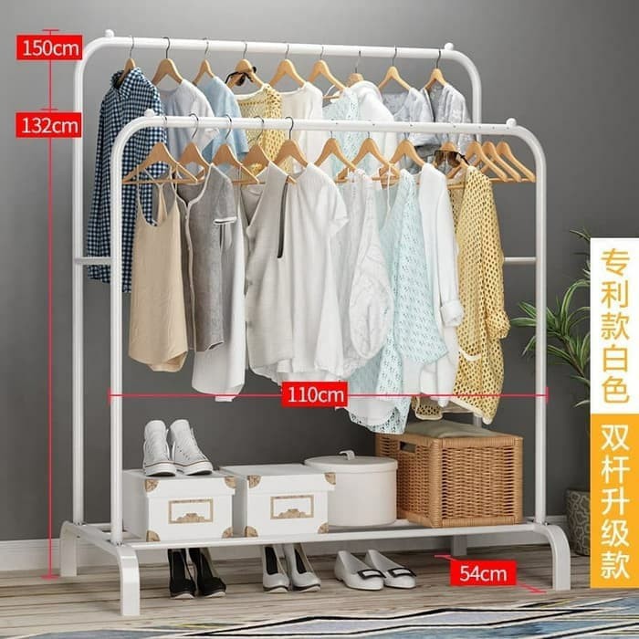 Windproof Clothes Double Stand Hanger / Gantungan Baju - Hitam