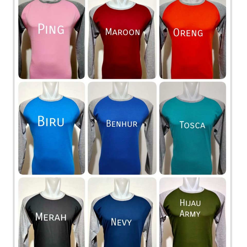 Noveli wear - Kaos polos reglan warna kombinasi lengan panjang Abu Misty | baju kaos raglan polos seragam pria wanita size M L XL