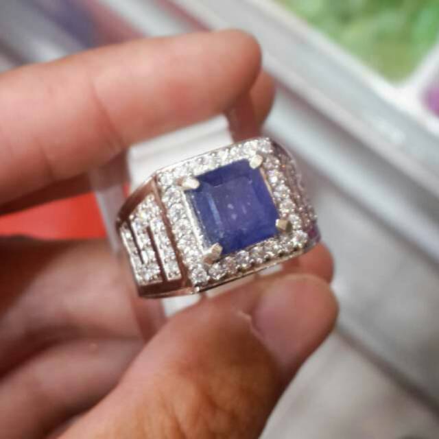 Cincin perak pria batu blue safir afrika 013
