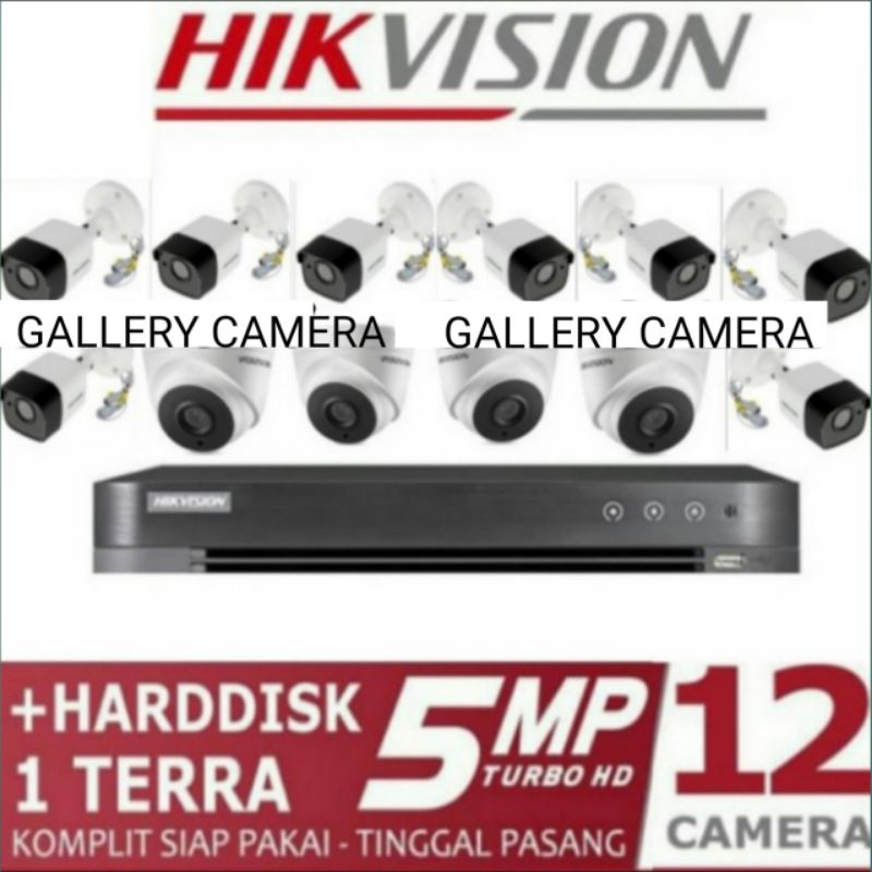 PAKET CCTV HIKVISION 12 CHANNEL 12 KAMERA 5MP 2560P PAKET KOMPLIT+HDD 1TB