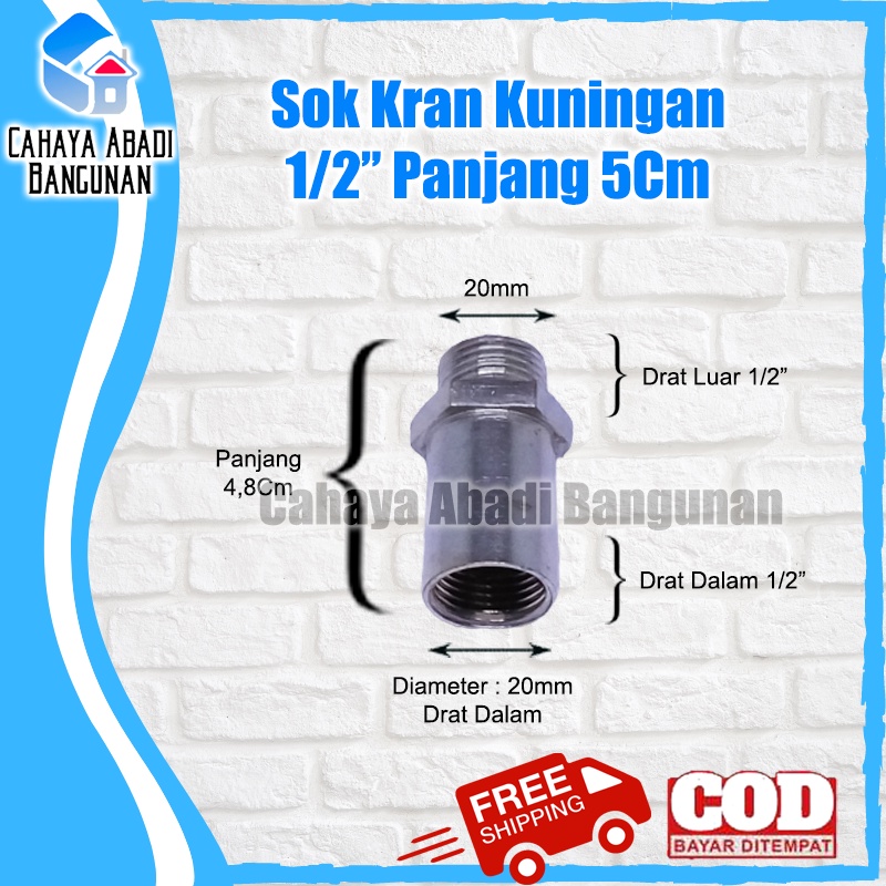 Sok Kran Kuningan 1/2&quot; x 1/2&quot; Panjang 5cm Chrome