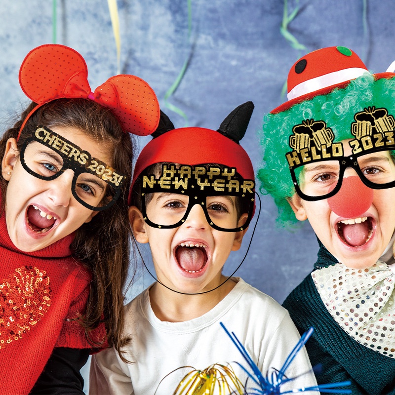 6pcs / set Kacamata Frame Kertas 2023 Untuk Properti Foto Pesta Natal / Tahun Baru
