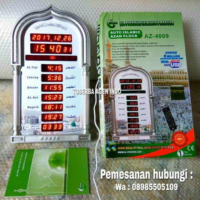 Jam Dinding LED Bunyi Suara Adzan AZ 4009 - Jam Alarm Suara Adzan - Jam Azan - Jam Masjid