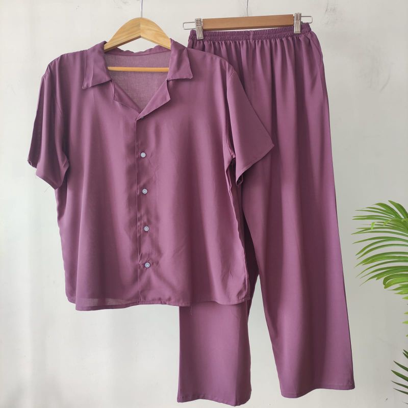 PIYAMA KANCING POLOS | PIYAMA RAYON POLOS-KCPD UNGU TERONG