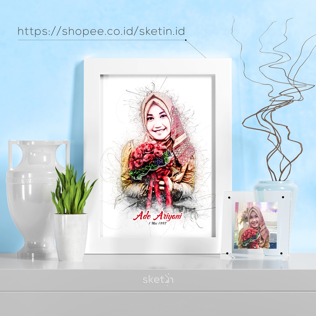 Desain Custom Sketsa Pensil Wajah A3 12r Hadiah Kado Wisuda