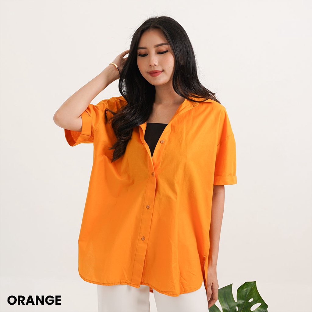 Kemeja Oversized Katun Lengan Pendek Pony Blouse Top Atasan Wanita