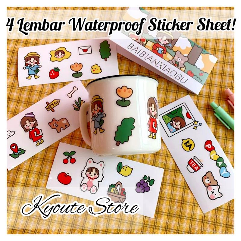 

4 Lembar Waterproof Sticker Transparan Cute Girl Scrapbook DIY Craft Bujo Planner Diary Case HP