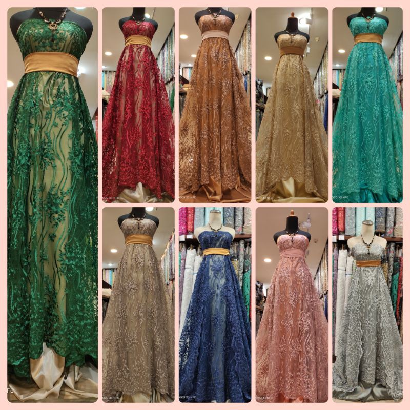 Kain Tulle Brokat Lace Dress Kebaya Salur Akar