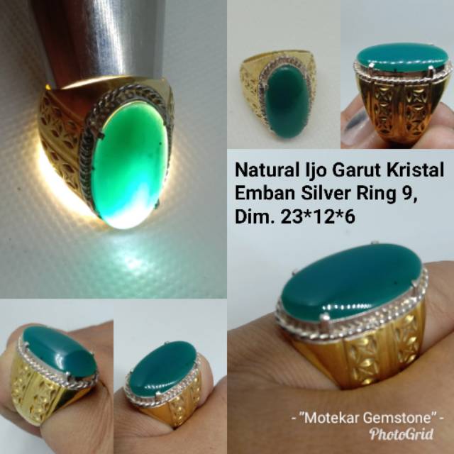 Natural Ijo garut selasih kristal emban silvwr ring 9