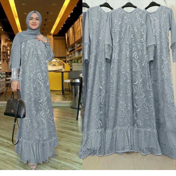 Terbagus.. ISG√Gamis Humaira brokat tile mutiara M-L-XL-XXL JUMBO / Gamis wanita brokat / Gamis brok