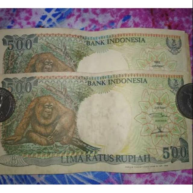 Uang kuno kertas 500 rupiah seri monyet