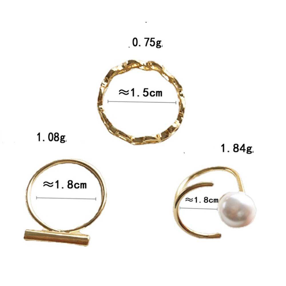 3pcs / set Cincin Jari Bahan Alloy Aksen Mutiara Gaya Korea Untuk Wanita