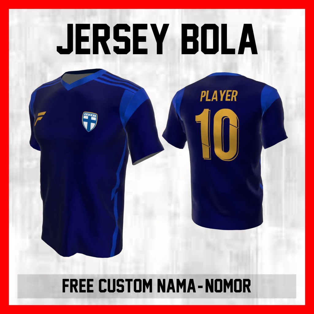 Kaos Bola Jersey Finlandia Timnas Negara Garis Bahu Baju Custom Nama dan Nomor Punggung - 264