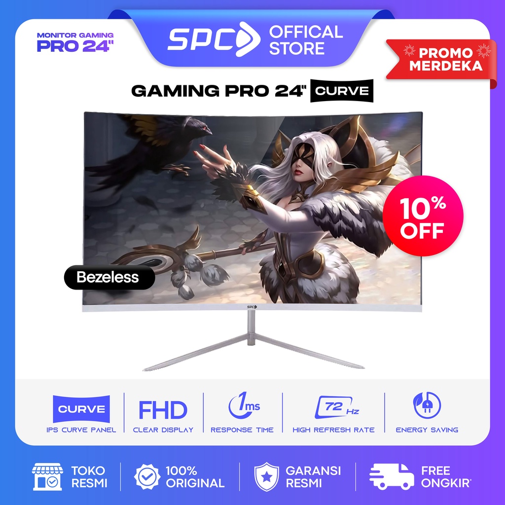 monitor spc gaming led full hd 24 inch curve
