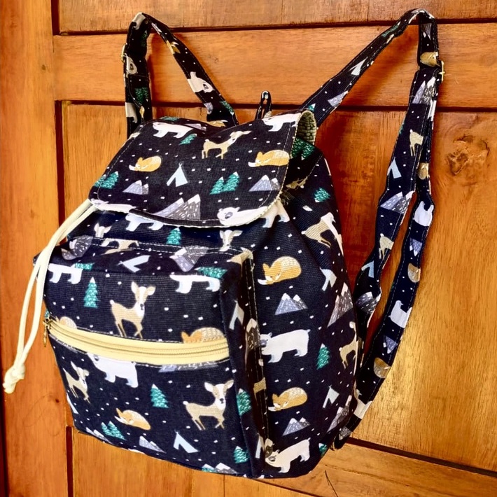 Ransel Kanvas Wanita Travel Multi-fungsional Tali Serut Ransel Siswa Campus Style banyak motif Warna-1