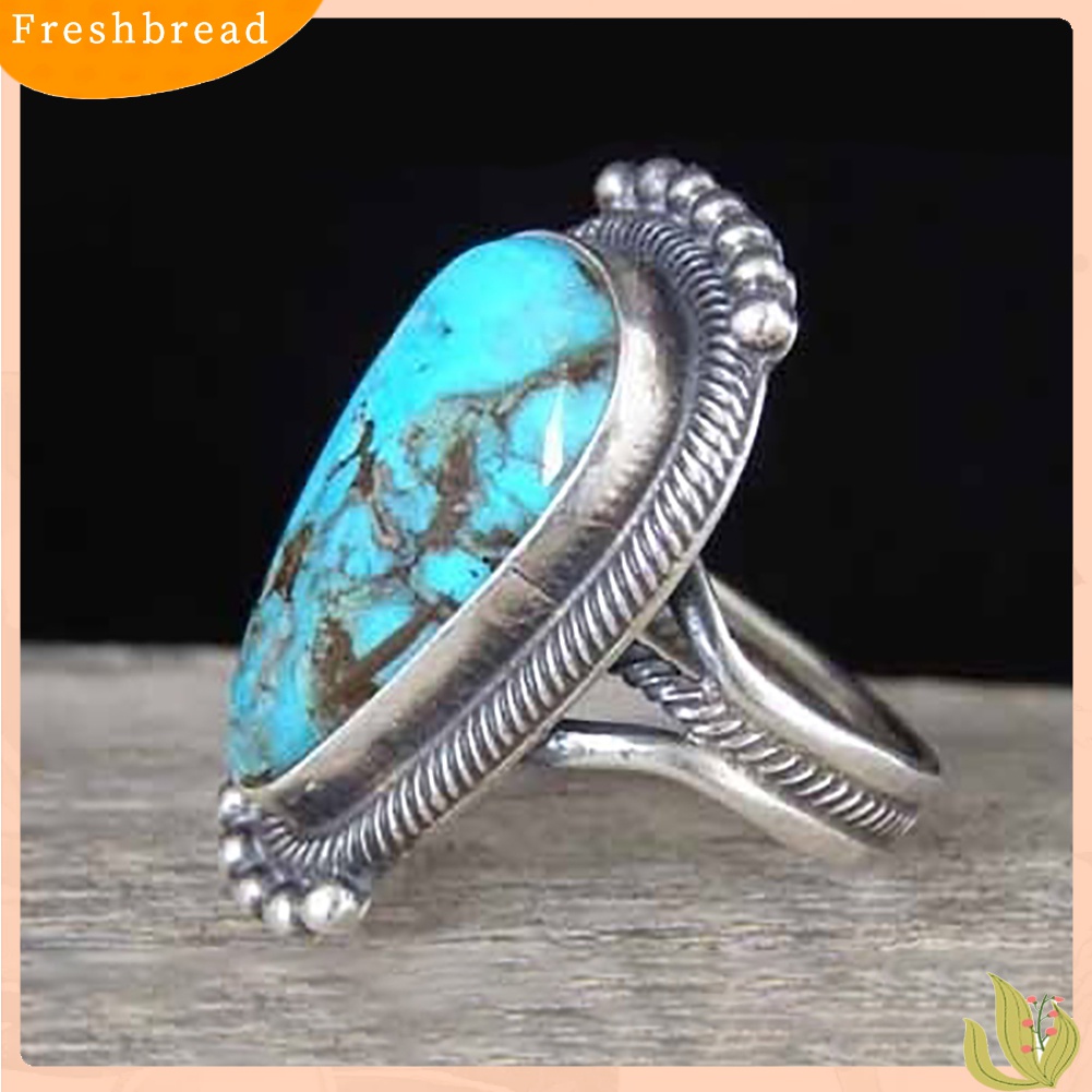 Terlaris Vintage Turquoise Inlaid Finger Ring Party Club Men Women Statement Jewelry Gift