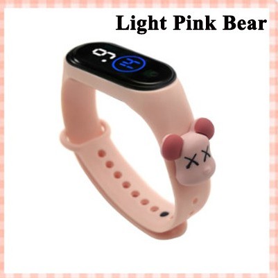Jam Tangan Elektronik Tahan Air IP67 Motif Kartun Anak Laki-laki Perempuan LED Minimalis Gelang-Light Pink Bear