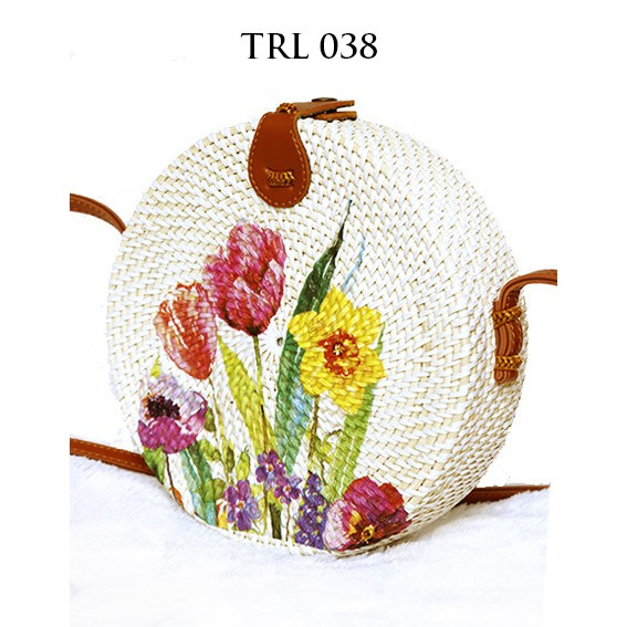 

Grosir Tas Rotan Bali Lukis Decoupage Bunga TRL038 Diameter 20cm