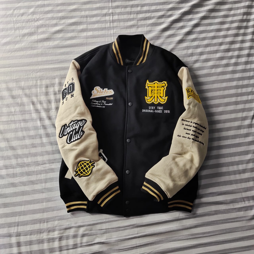BISA COD - JAKET VARSITY FULL BORDIR FLEECE TEBAL PRIA WANITA / JAKET BASEBALL PRIA VARSITY ANAK DAN DEWASA