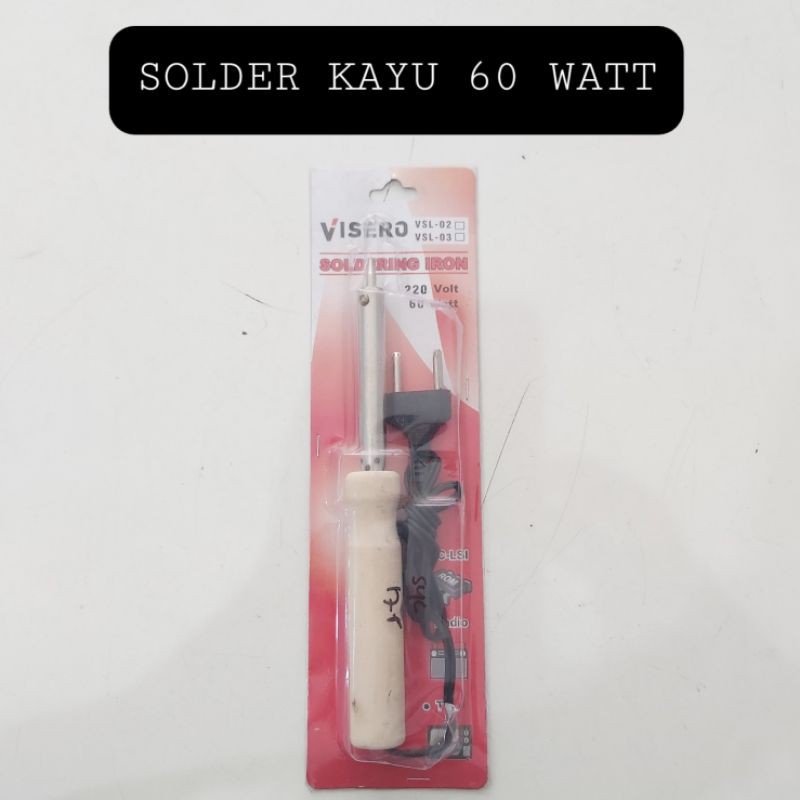 Solder Lurus 60 Watt Pegangan Kayu Handle