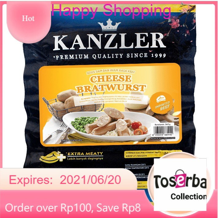 

Toserba Collection Kanzler Cheese Bratwurst 360 gr Frozen Food Bandung - Cimahi