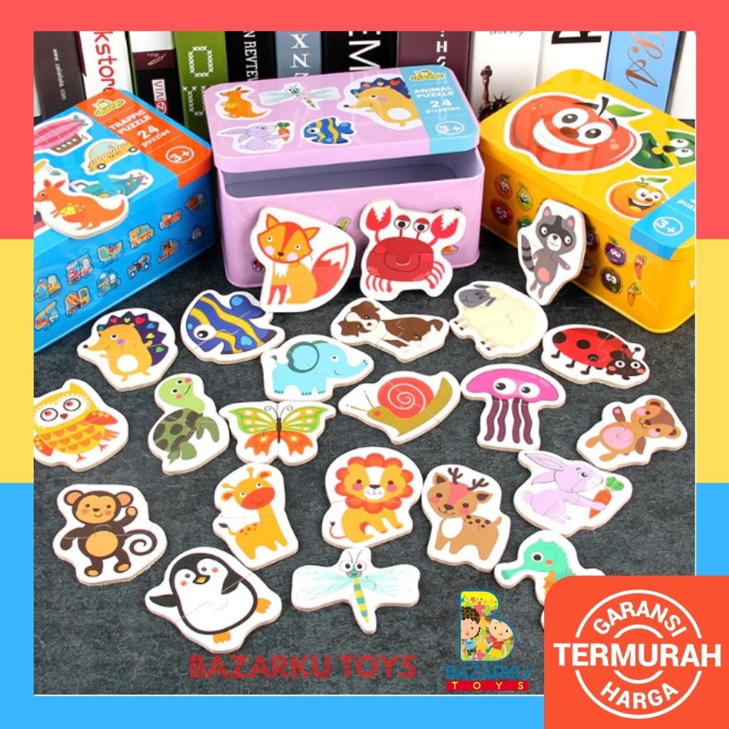 24 Mini Puzzle Wooden Puzzle Anak Puzzle Kayu Jigsaw Puzzle Mainan Balita Mainan Edukasi Anak