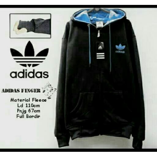 Murah Jaket Hoodie  Adidas Pria Wanita  Finger Hitam Jumbo Big  SIze S M L XL XXL 3XL 4XL 5XL 6XL