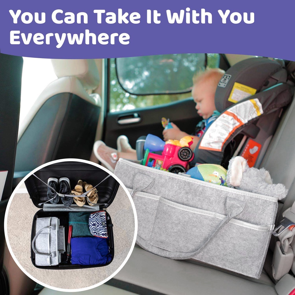 Portable Caddy Bag Ada Tutup Nya Warna Abu Tas Penyimpanan Bayi Multipurpose Baby Diaper Organizer Holder Bag - Nursery Essentials Storage Bins