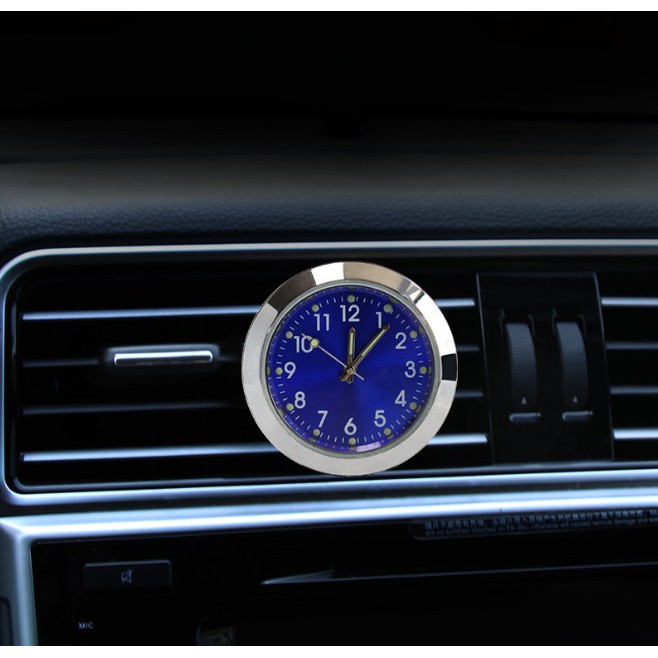 Jam Analog Premium Jepit AC Mobil Warna Gold dan Biru Glow In The Dark