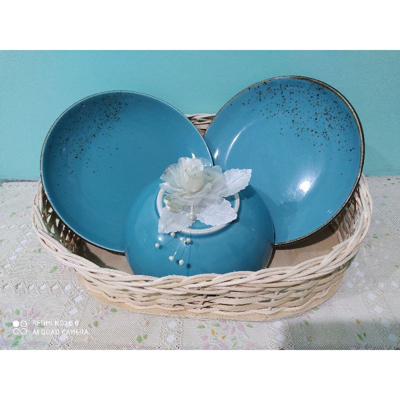 Piring mangkok Rustic Biru
