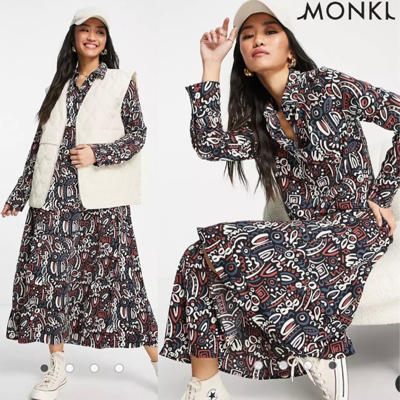 Monki midi shirt dress in black floral