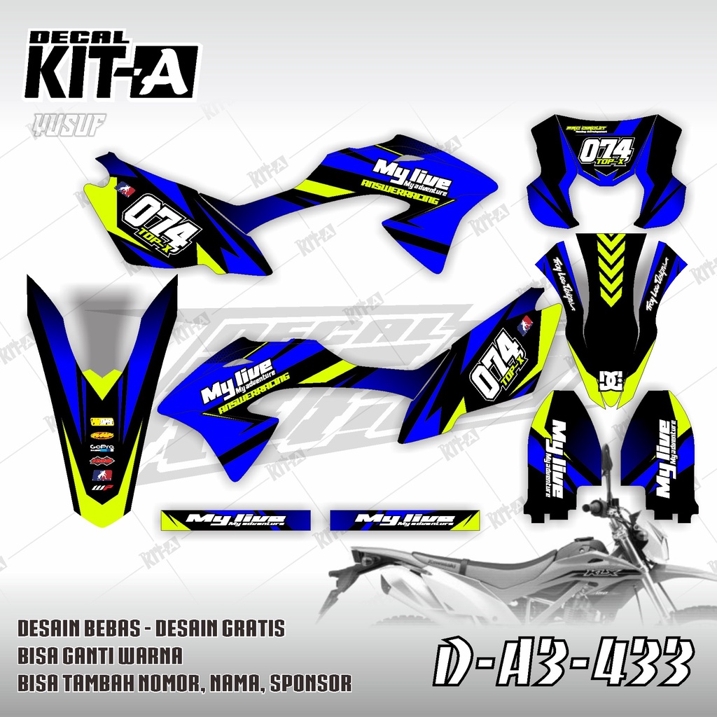 Decal Klx 150 Bf MOTIF SUPERMOTO BIRU HIJAU STABILO D-A3-433