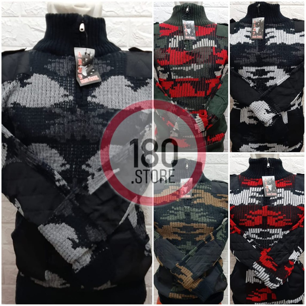 Sweater pria army loreng hitam hijau / sweater rajut army tactical airsoft outdoor