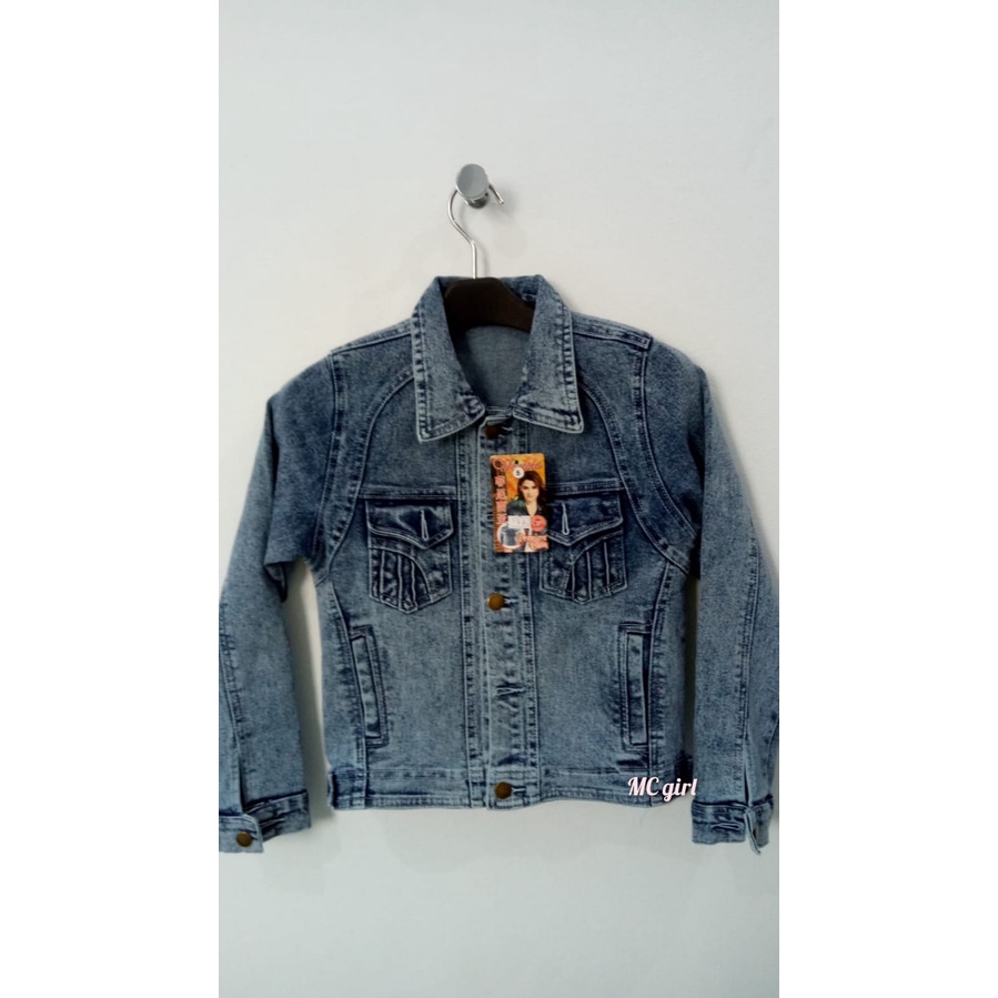 MC girl - Jaket Jeans Snow Gambar Pita Belakang Sequin Anak Tanggung Perempuan / Jaket Lepis Snowblue Gambar Belakang Pita Manik Remaja / Jaket Jins Snow Blue Gambar Sepatu Pita Belakang Wanita