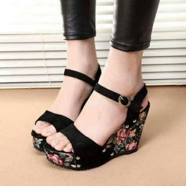 NunuLisaTan - Termurah Wedges Wanita Sepatu Wedges Pesta Santai Wanita BUNGA BUNGA