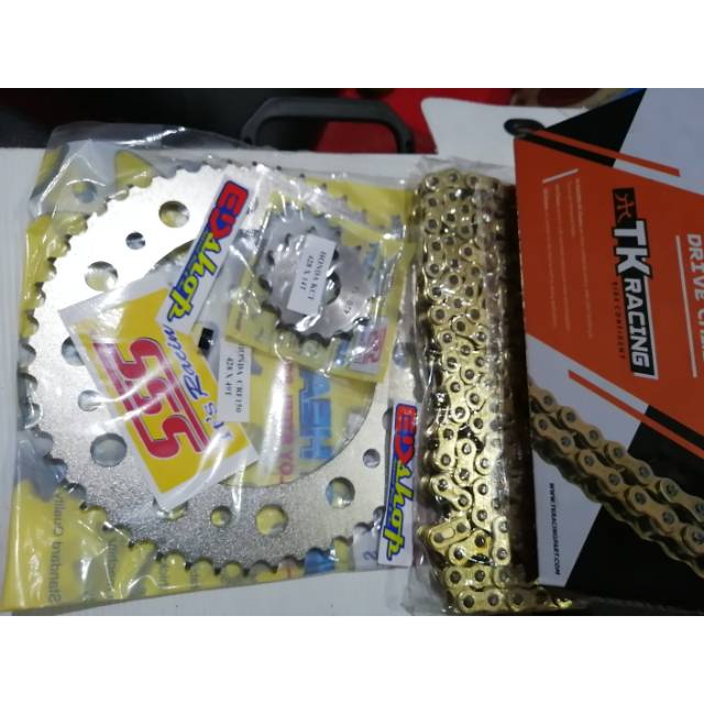 Gear SET 428 SSS RANTAI TK CRF150 CRF 150 SUPERMOTO CROSS RACING GOLD GER 428H GIR BAJA MURAH TEBEL