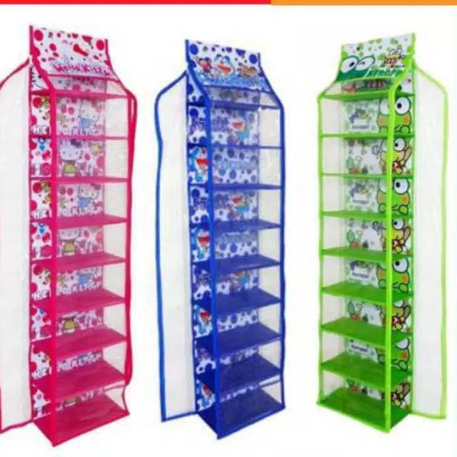 PROMO !!! RAK SEPATU GANTUNG KARAKTER 9 SUSUN FULL RESLETING | RAK SEPATU KARAKTER