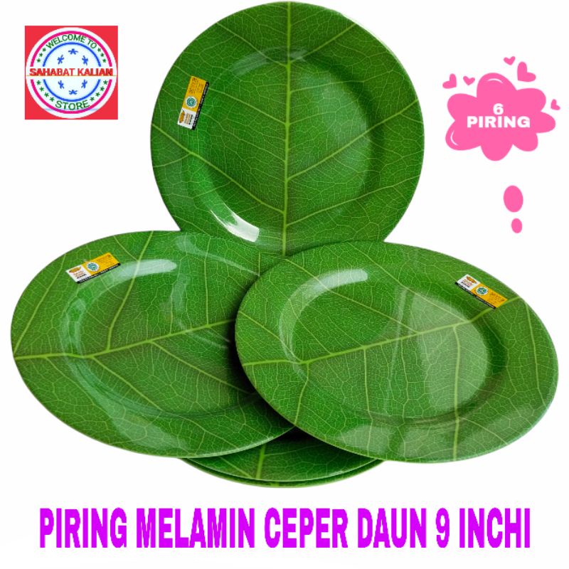 (6 PCS) PIRING MELAMIN CEPER MOTIF DAUN GOLDEN DRAGON P0209D 9 INCHI