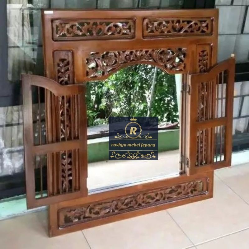 jendela krepyak jati ukir+kaca