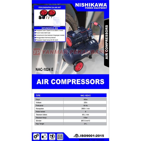 Nishikawa Oil Less AIR COMPRESSOR-KOMPRESOR ANGIN Tanpa Oli NAC-1024 E 1 HP 24 Liter