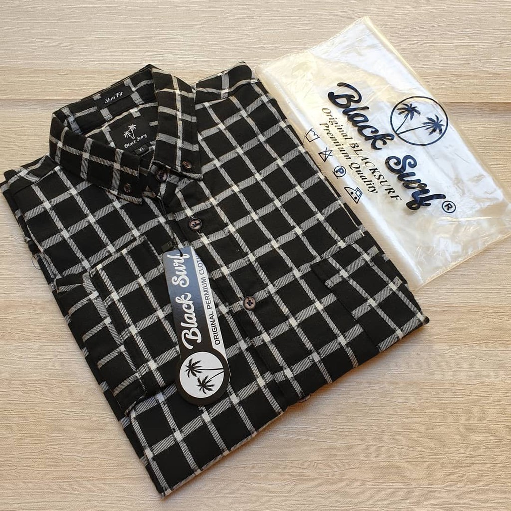 Silahkan Diborong KEMEJA FLANEL HITAM LIST PUTIH KEMEJA PANJANG PRIA FLANEL HITAM LIST PUTIH