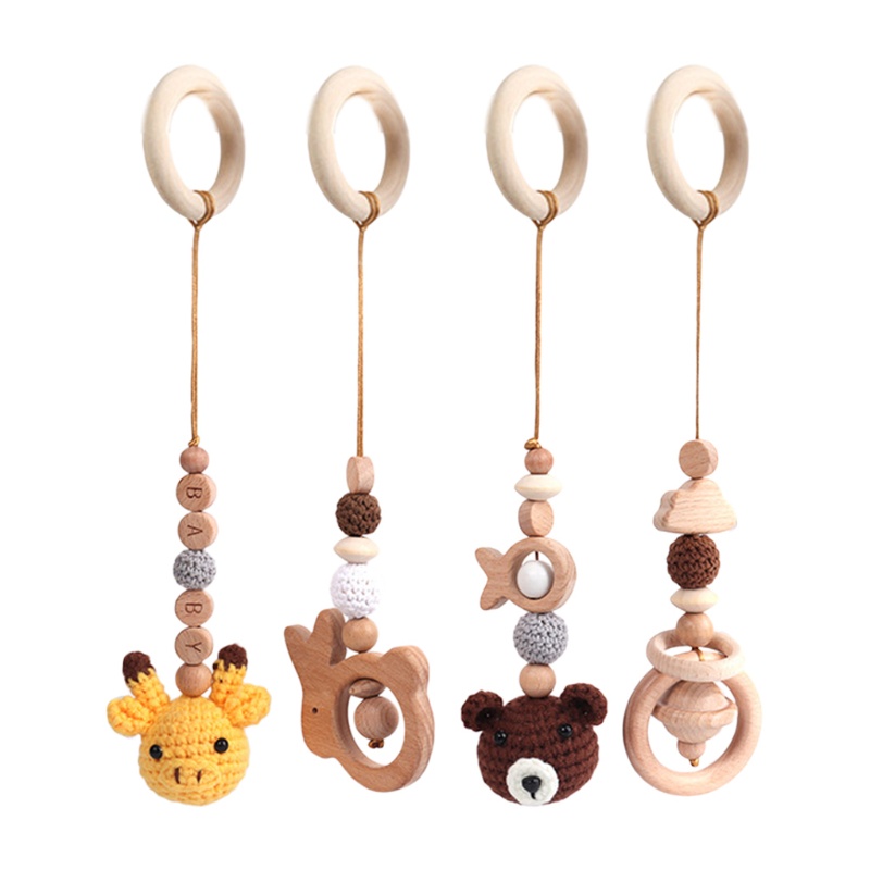 Mary 4pcs / Set Mainan Rattle Teether Kayu Bayi Newborn