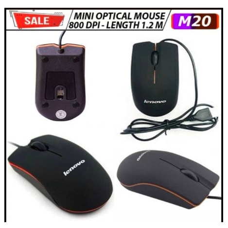 Lenovo M20 mouse gaming laptop pc  kabel murah wired usb original 3D optical/USB mini mouse M20 Warna-Hitam/