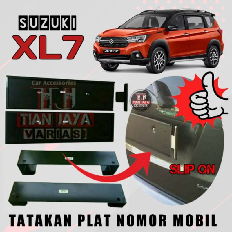 Cover Tatakan Dudukan Bingkai Frame Tempat Plat Nomor Mobil Pejabat Suzuki XL7 Selip Samping Hitam