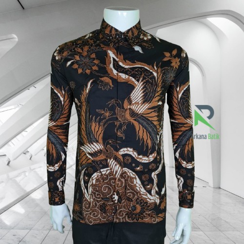 SLIMFIT BATIK Arkana Brown Bird Premium Kemeja Baju Pria Lengan Panjang Motif Elegan Slim Fit Modern